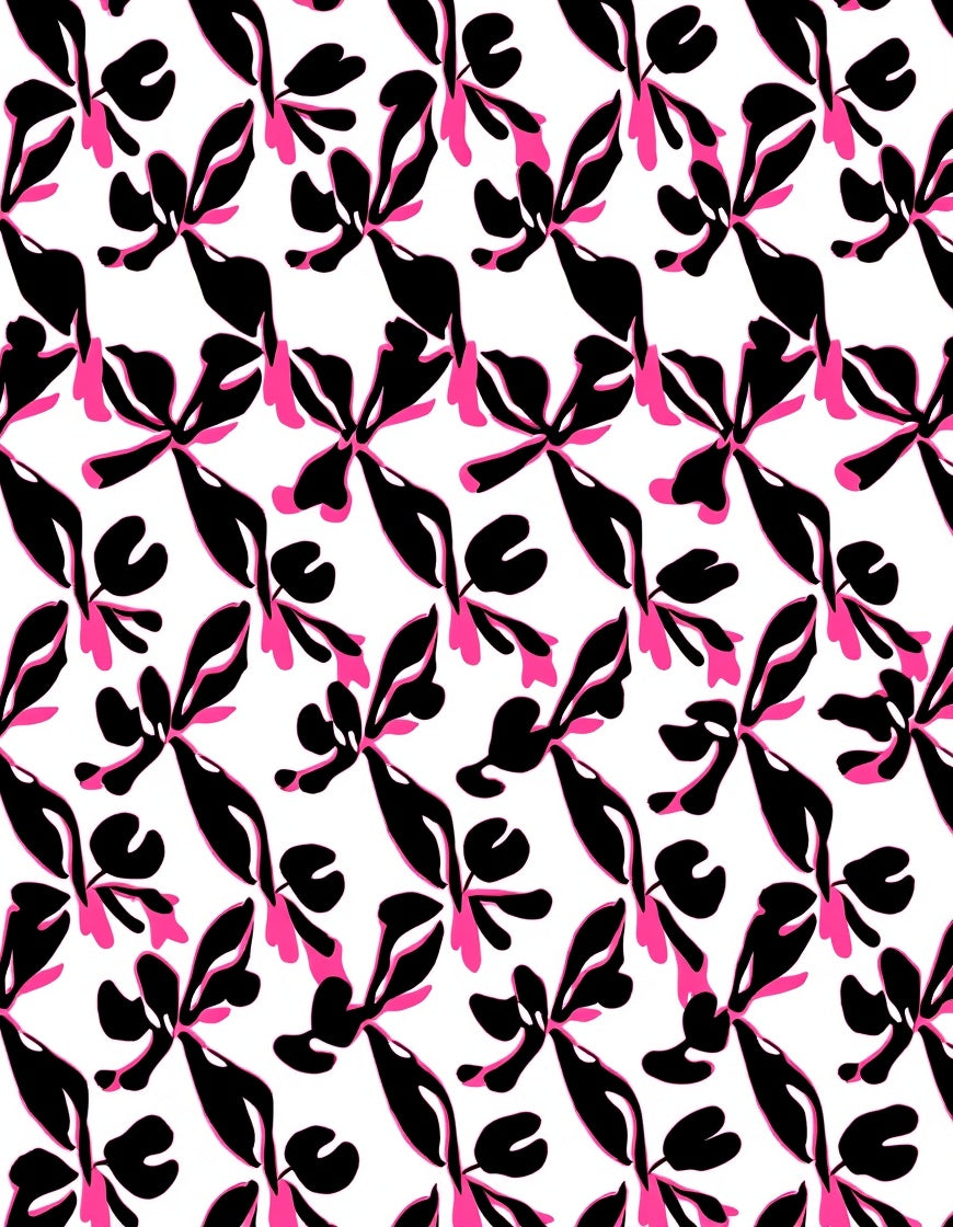 Abstract Black Pink Floral Pattern Rug