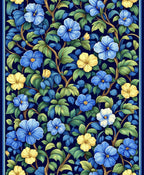 Vibrant Blue Yellow Floral Vines Rug