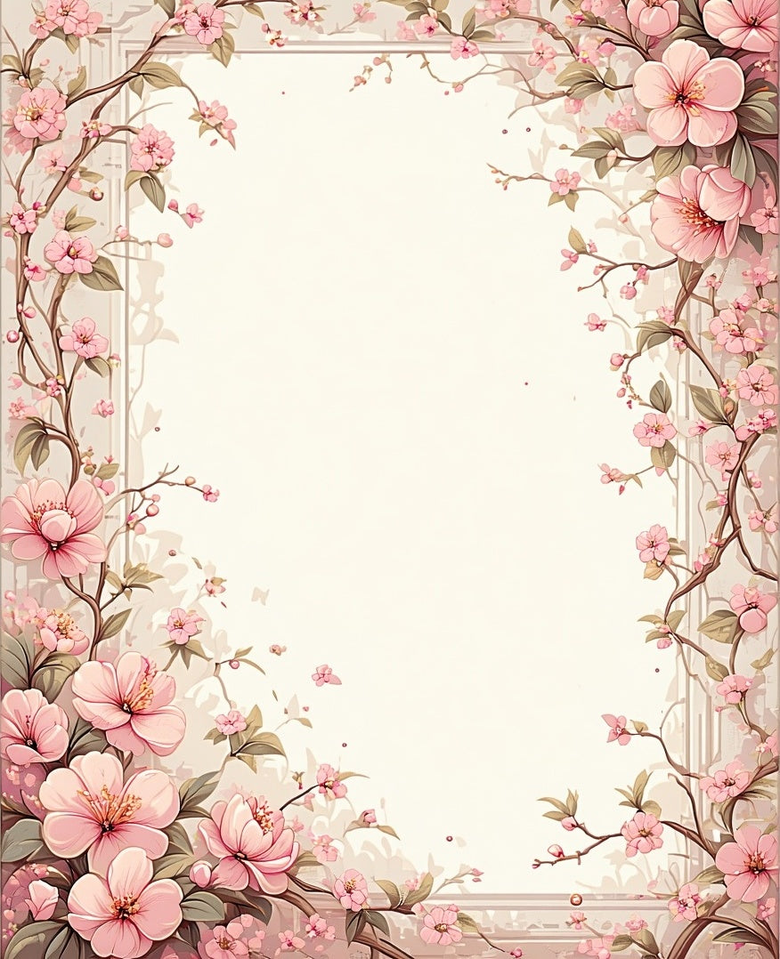 Pink Cherry Blossom Vine Pattern Rug