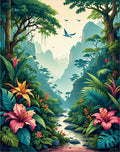 Tropical Rainforest Vibrant Floral Scenic Rug