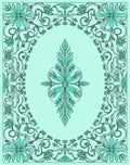 Aqua Floral Border Vine Design Rug