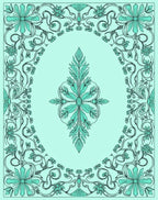 Aqua Floral Border Vine Design Rug