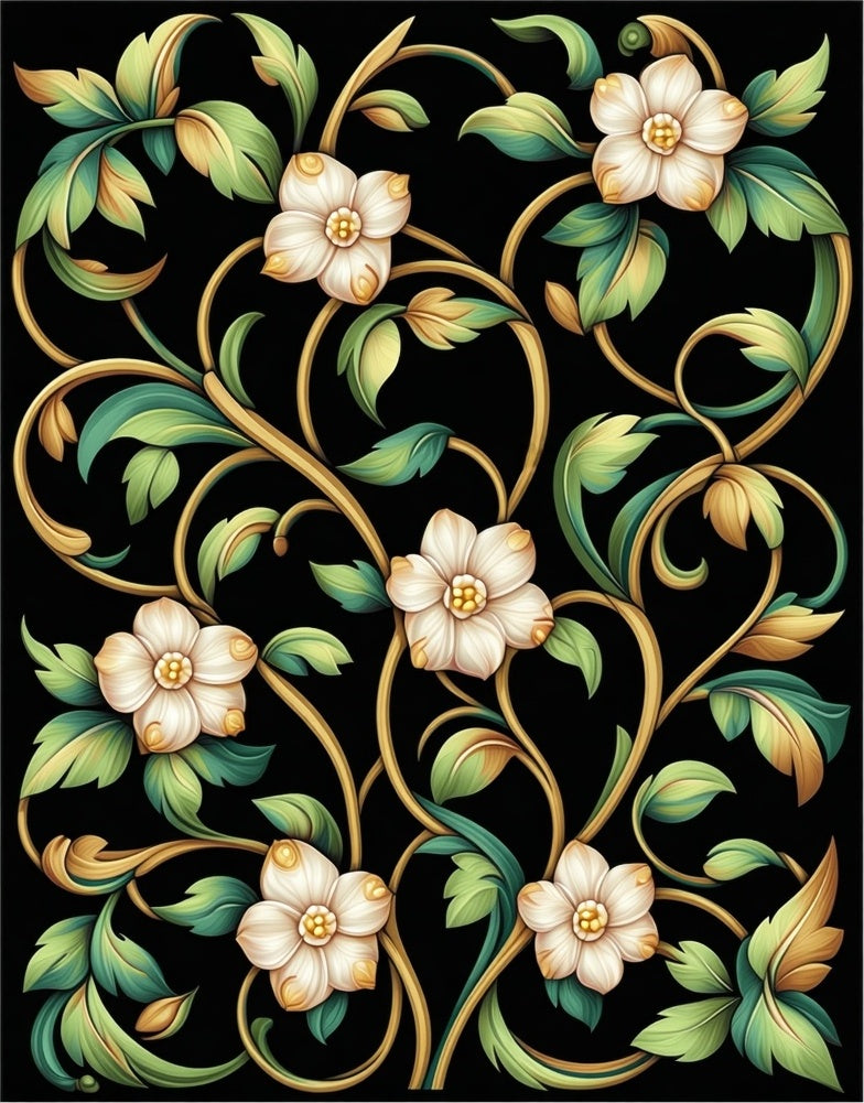 Ornate Floral Vine Pattern Design Rug