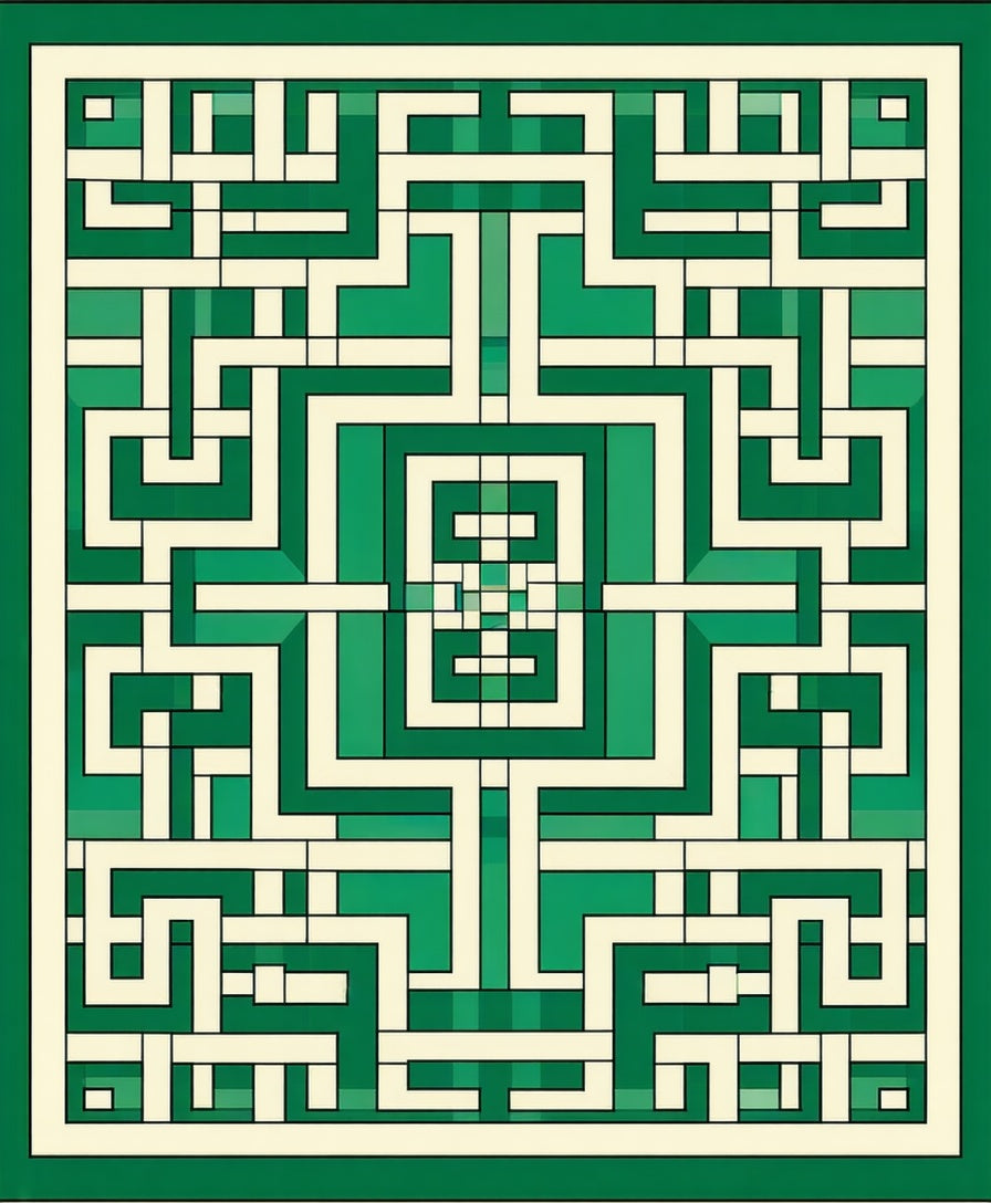 Green Geometric Maze Pattern Design Rug