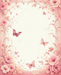 Pastel Pink Floral Butterfly Scrollwork Rug