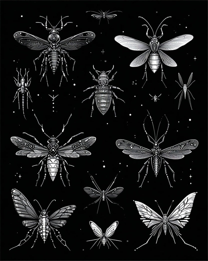 Insect Collection In Black White Rug