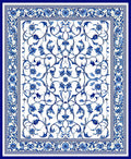 Ornate Blue Floral Scrollwork Pattern Rug