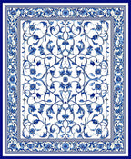 Ornate Blue Floral Scrollwork Pattern Rug