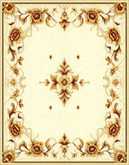 Elegant Golden Floral Scroll Pattern Rug