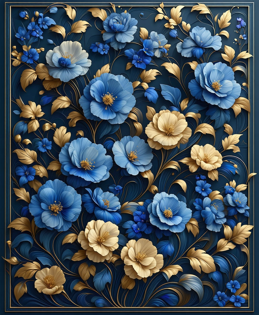 Elegant Floral Pattern with Gold Detail Rug