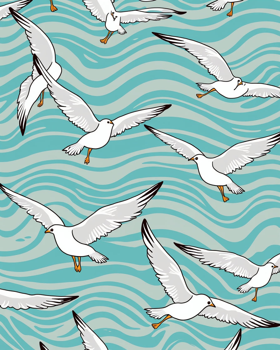 Seagull Flight Across Wavy Ocean Design Rug