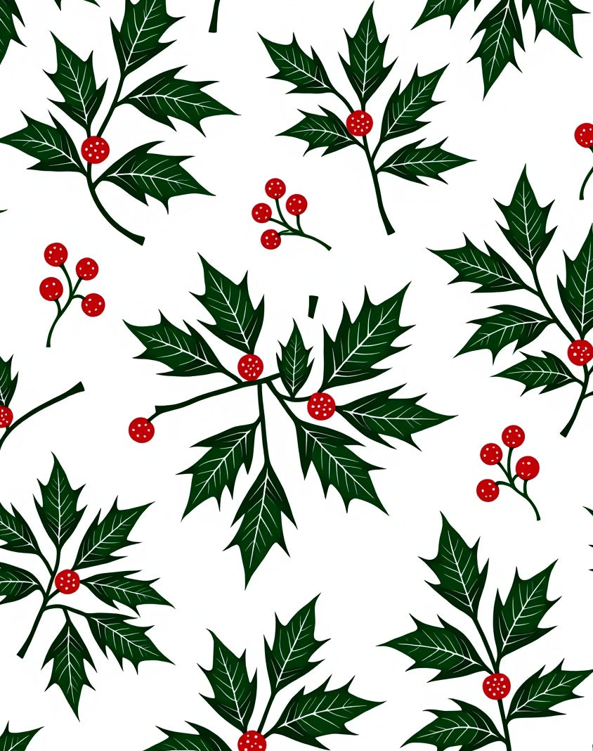 Festive Green Holly Berry Foliage Rug