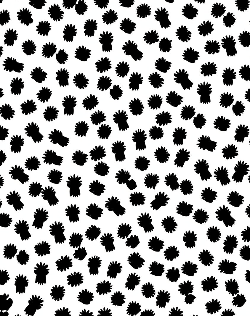 Black White Floral Scattered Pattern Rug