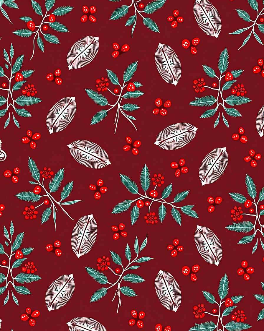 Festive Red Berry Branches Botanical Rug