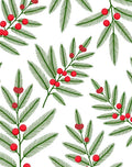 Green Sprigs Red Berries Botanical Rug