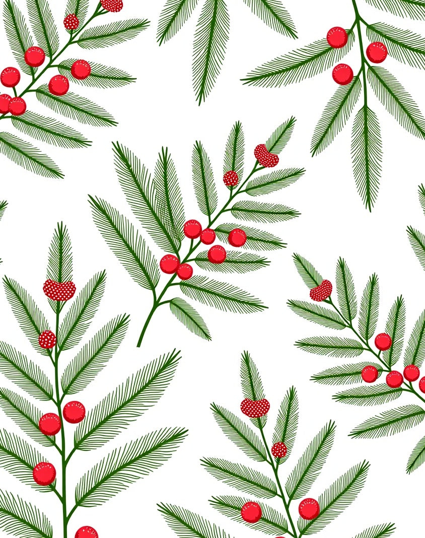 Green Sprigs Red Berries Botanical Rug