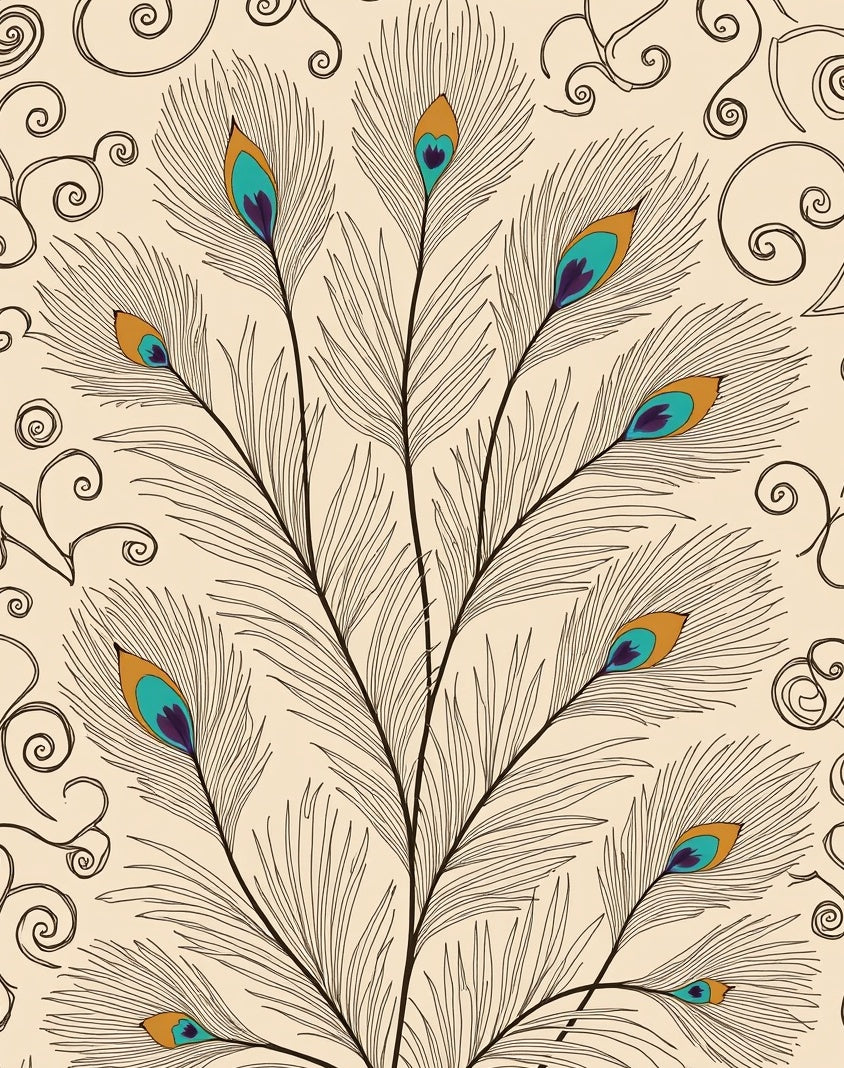 Elegant Feathers With Swirls Design Rug