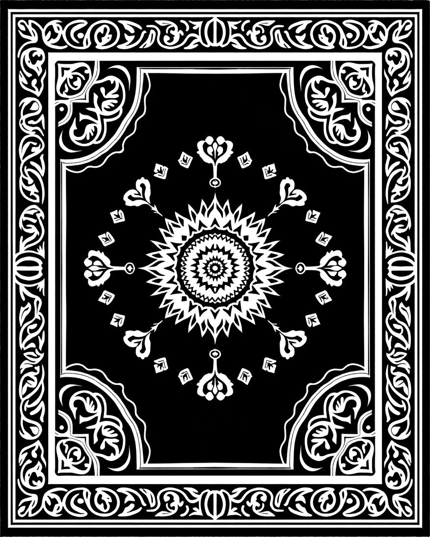 Intricate Black White Floral Sunburst Rug