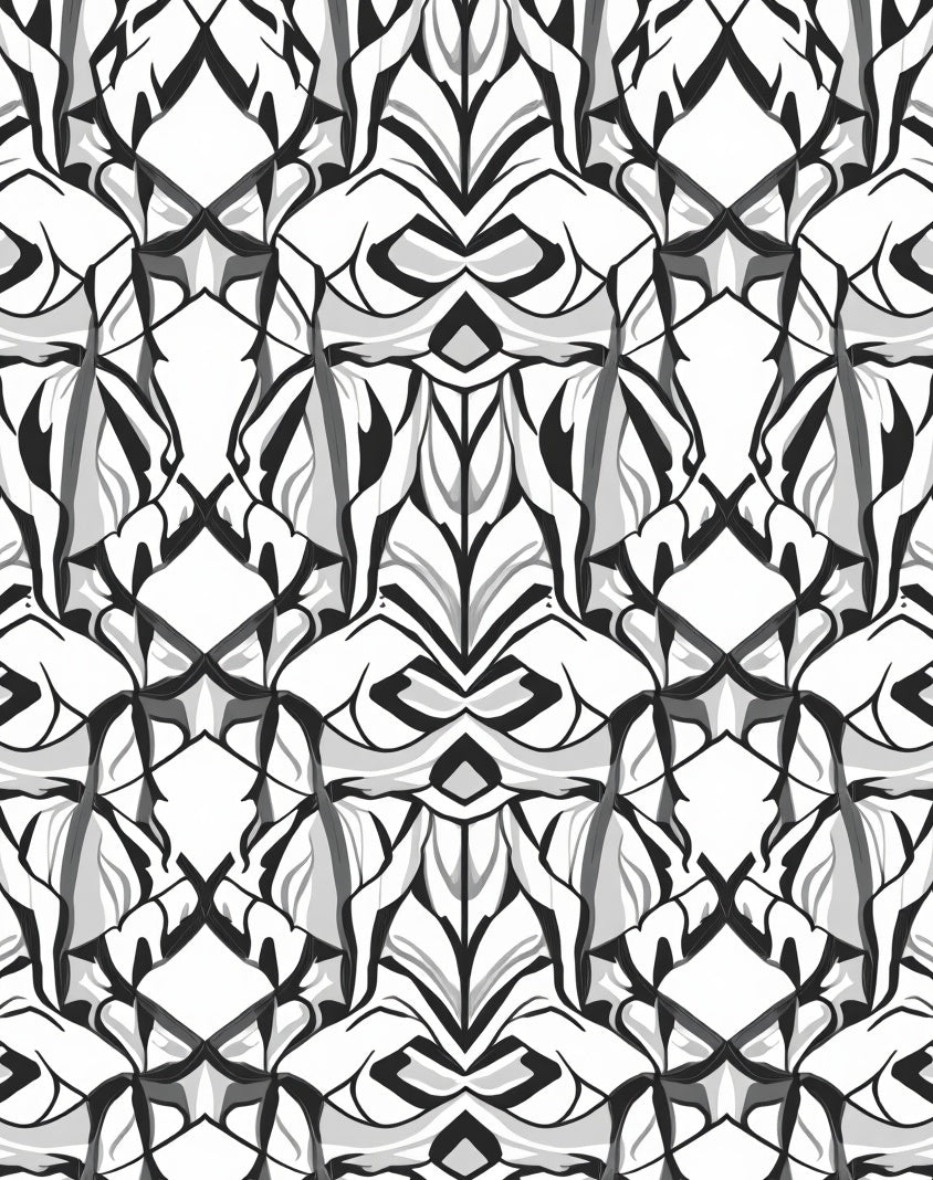 Symmetrical Black White Abstract Pattern Rug