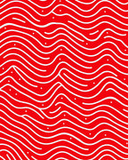 Crimson Wavy Lines with Dots Rug