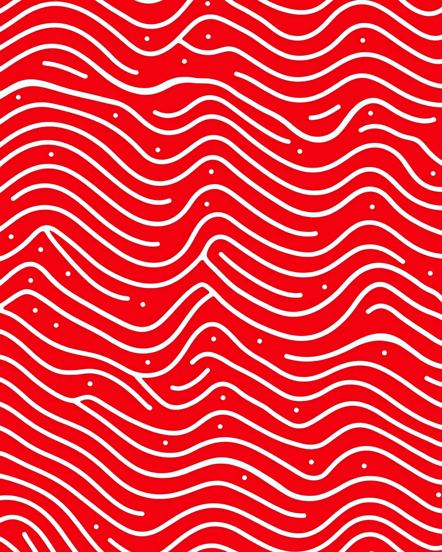 Crimson Wavy Lines with Dots Rug