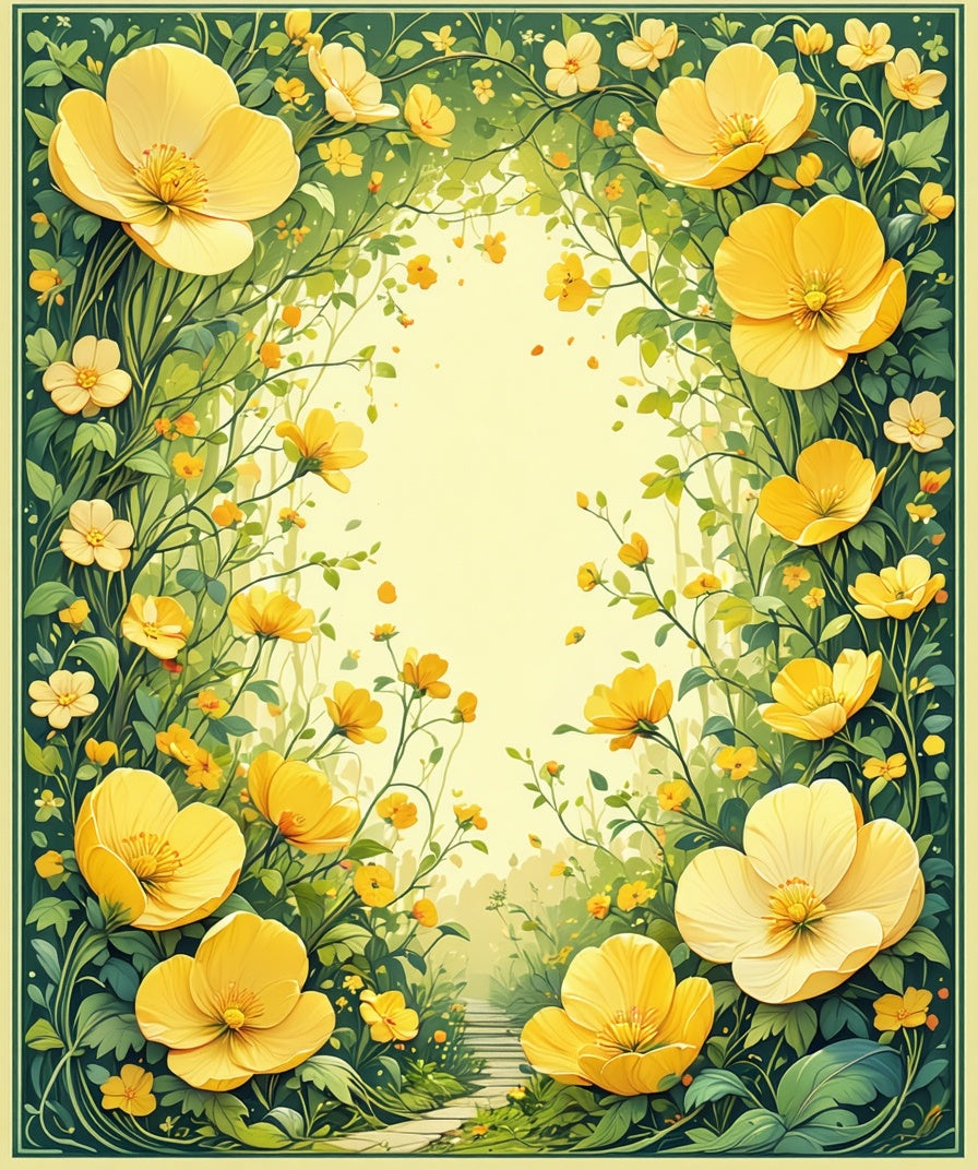 Yellow Garden Floral Whimsical Rug