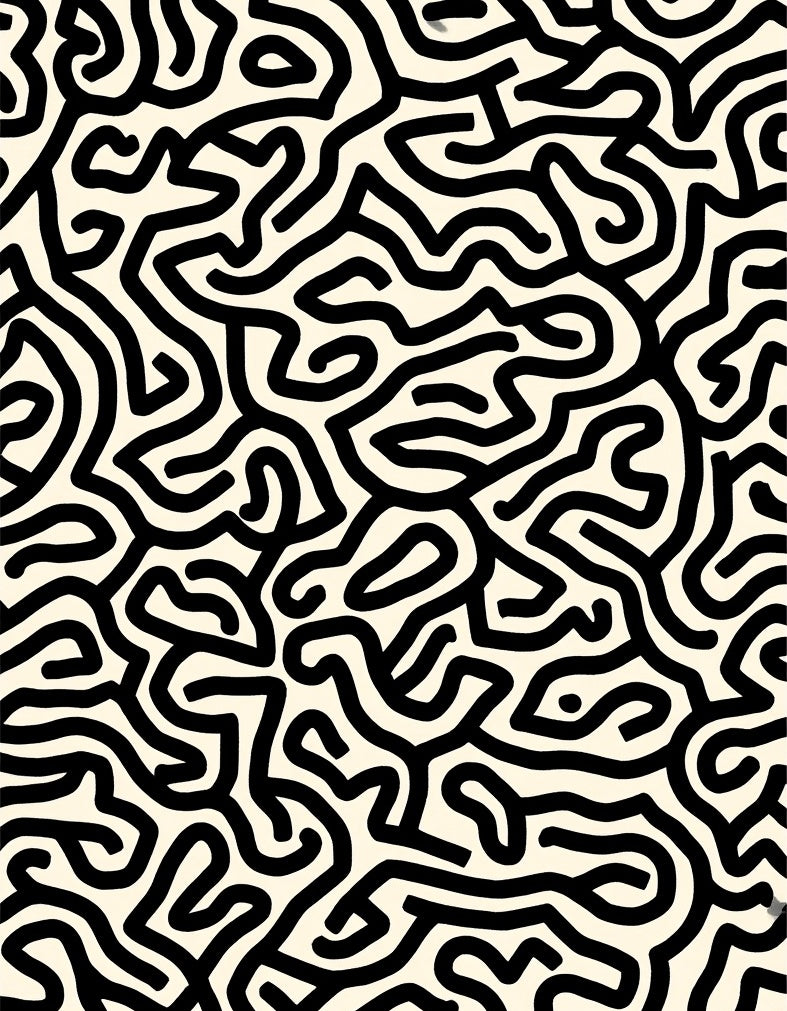 Abstract Black White Maze Pattern Rug