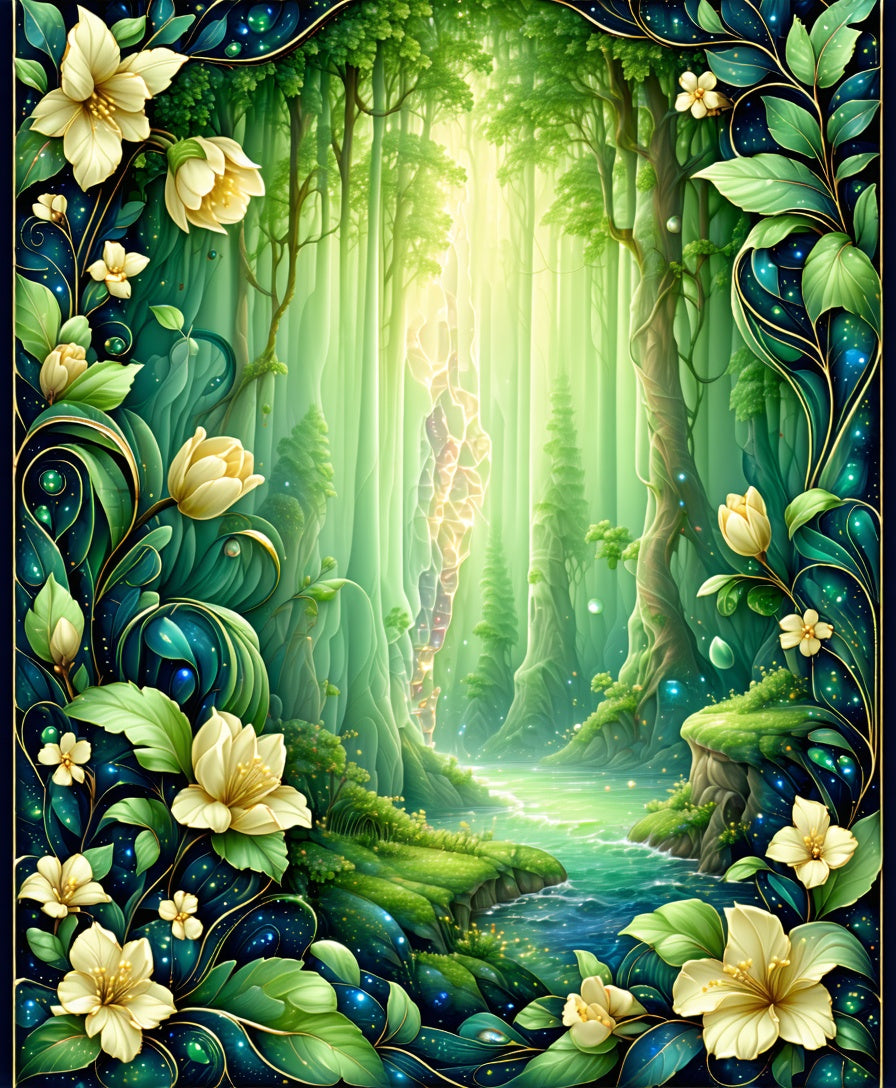 Enchanted Forest Floral Whimsical Pattern Rug
