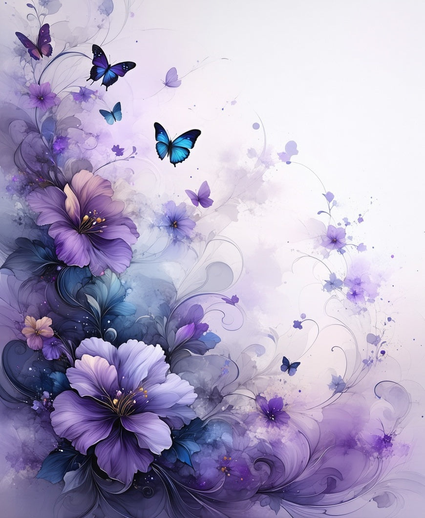 Purple Butterflies Floral Whimsy Rug