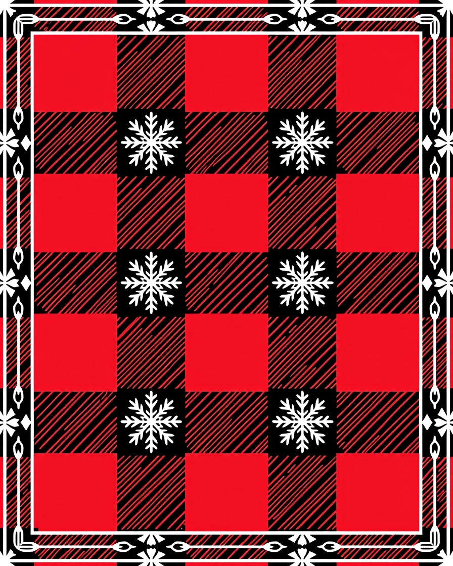 Red Black Buffalo Plaid Snowflake Border Rug