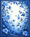 Blue Floral Curving Vines Pattern Rug