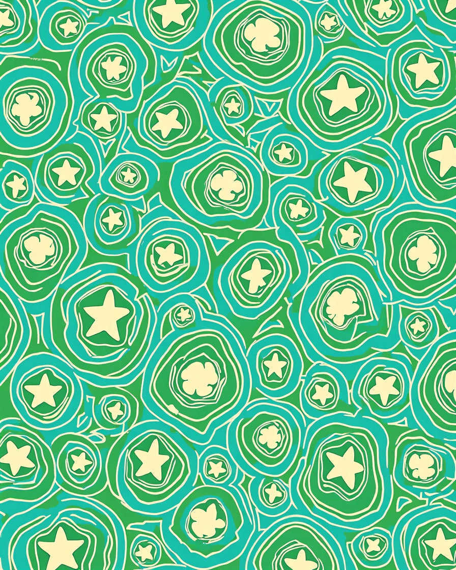 Green Aqua Star Swirl Pattern Rug