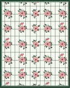 Grid Floral Patterned Pink Blossoms Rug