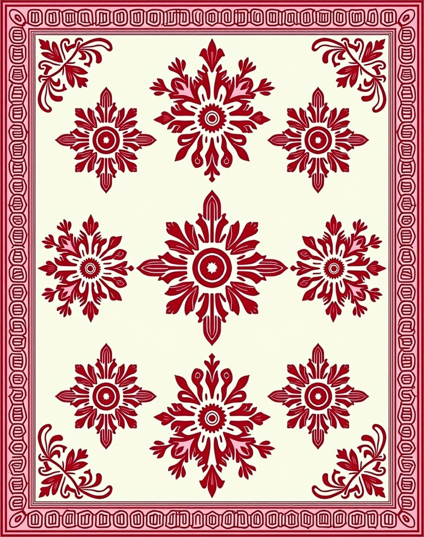 Classic Red Blossom Detailed Pattern Rug