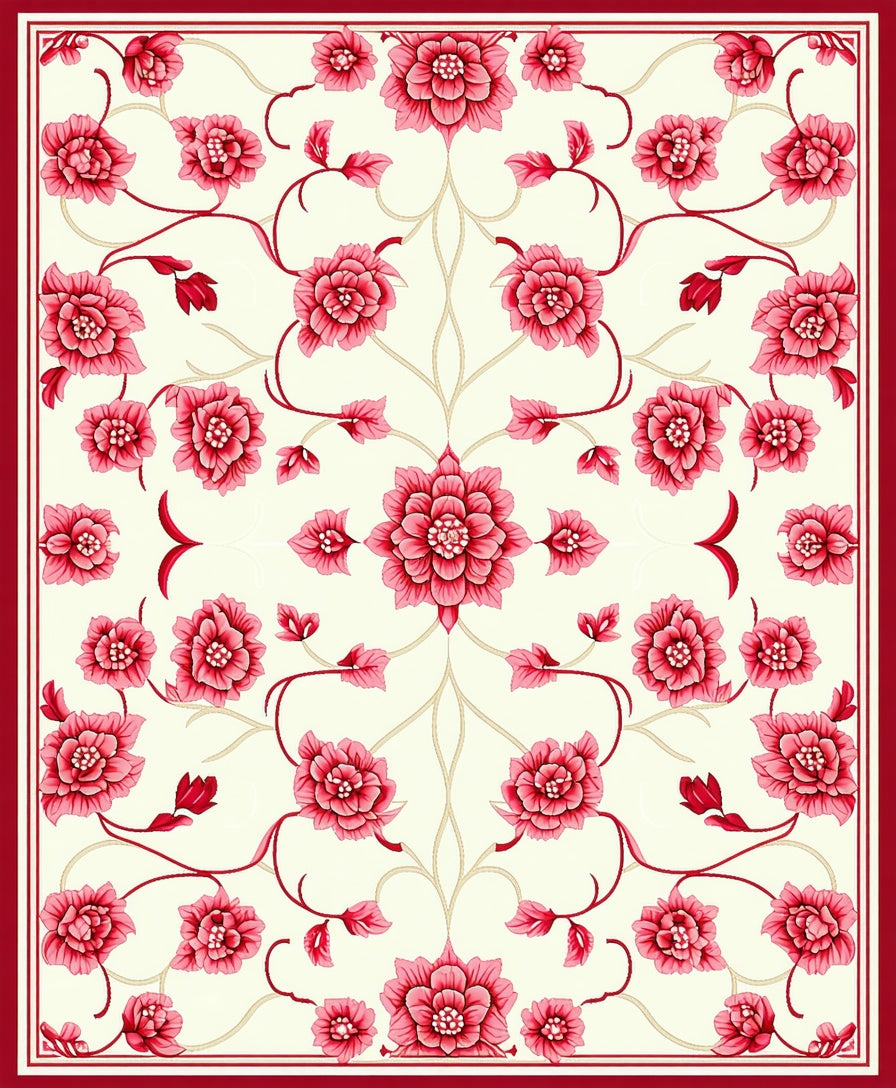 Classic Pink Floral Vine Pattern Rug