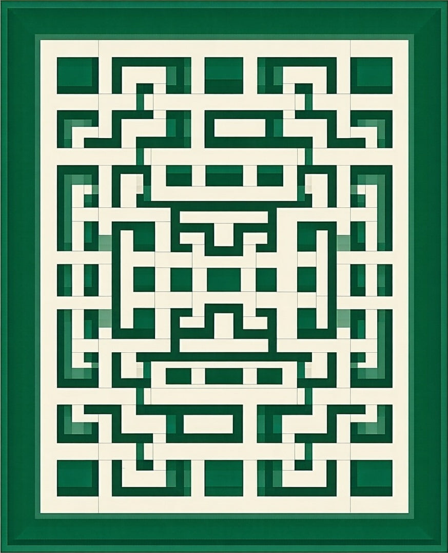 Green Cream Geometric Lattice Rug