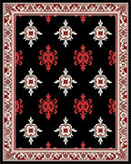 Rich Black Crimson Floral Medallion Border Rug