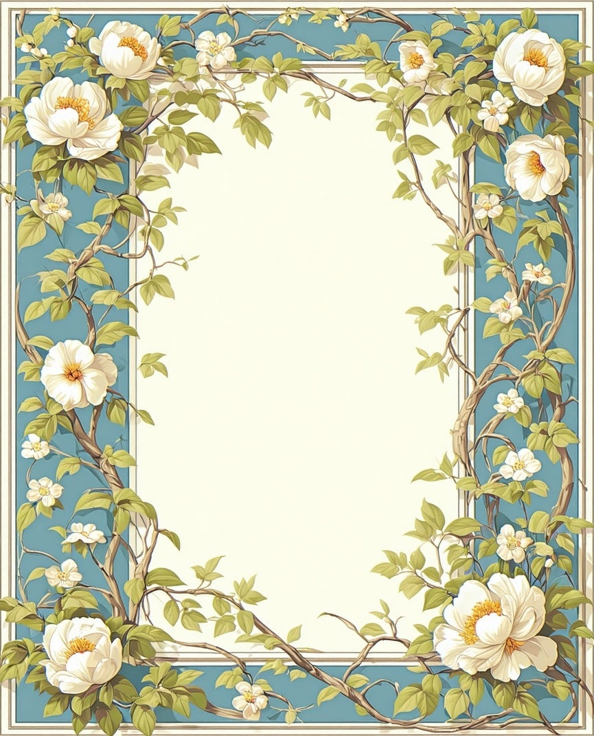 White Peony Vine Floral Pattern Rug