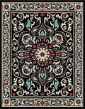 Ornate Black Floral Medallion Pattern Rug