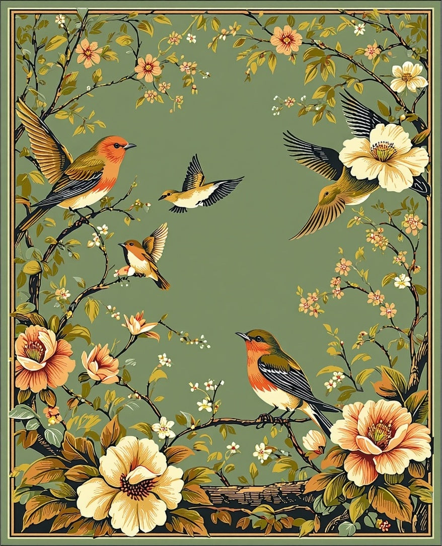 Ornate Bird Floral Nature Pattern Rug