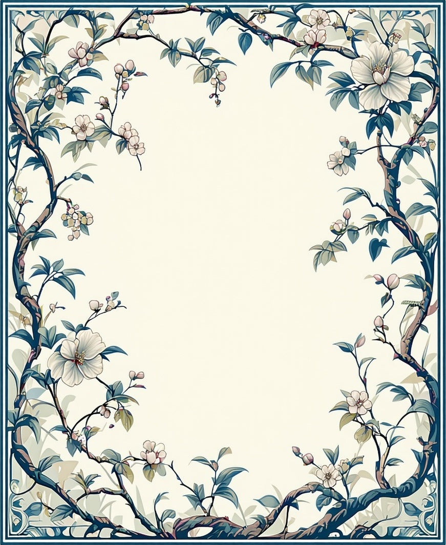 Vintage Branch and Blossom Scroll Border Rug