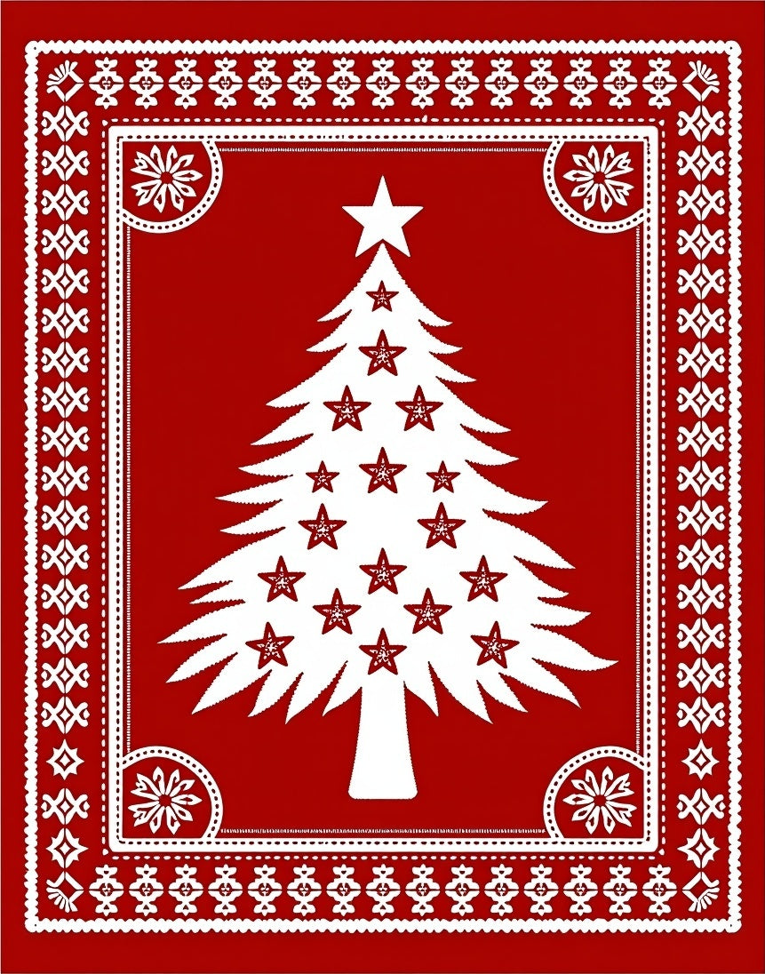 Red White Holiday Tree Border Rug