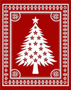 Red White Holiday Tree Border Rug