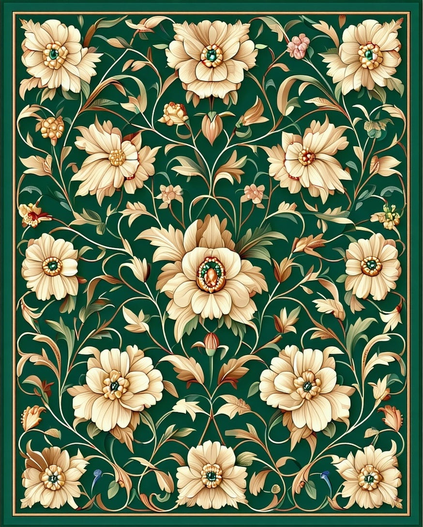 Cream Floral Vines Garden Pattern Rug