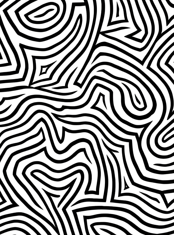 Abstract Black White Maze Pattern Rug
