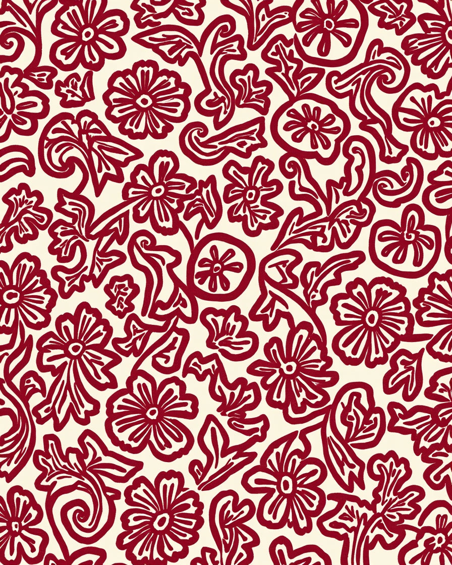 Ornate Red Floral Vine Pattern Rug