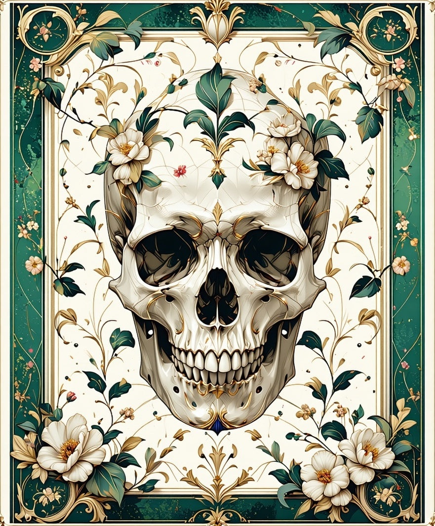 Elaborate Skull Floral Pattern Rug
