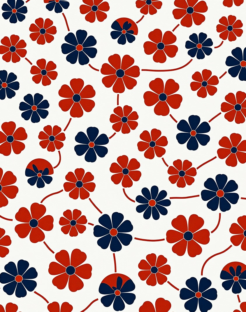 Retro Red Blue Floral Connection Rug