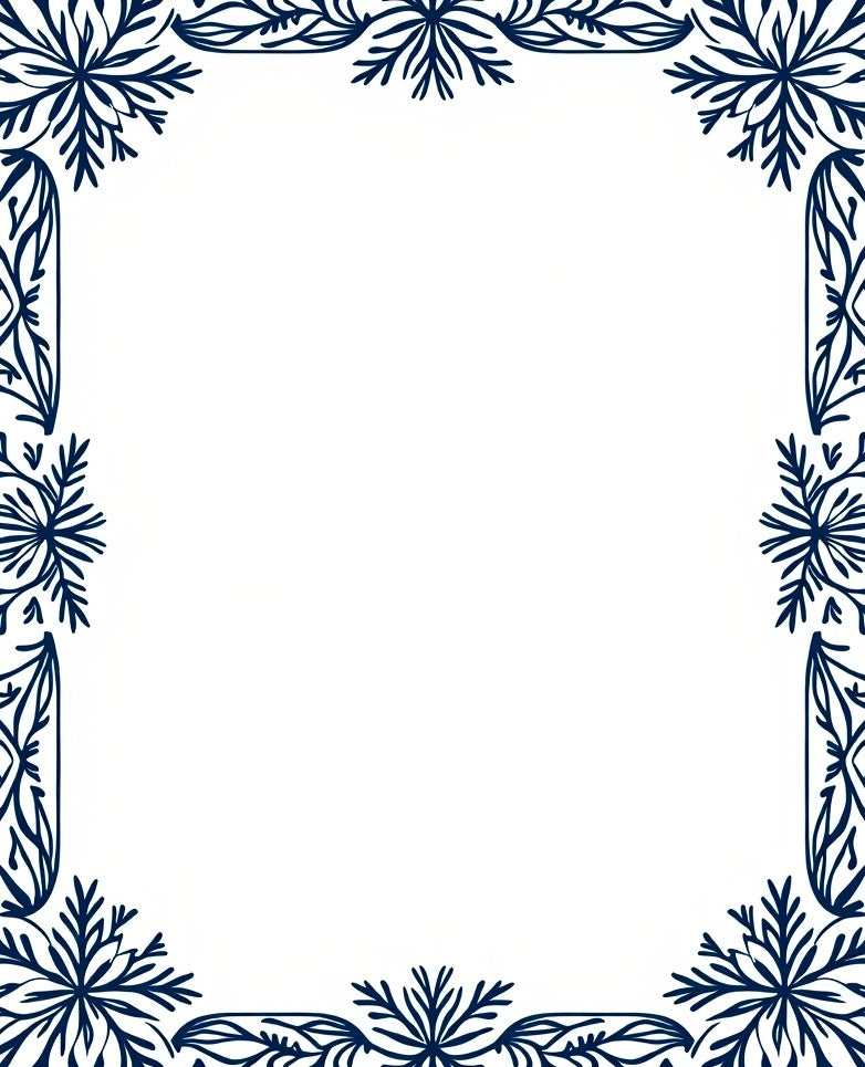 Navy Blue Floral Corner Frame Rug