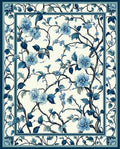 Blue Floral Branch Pattern Design Rug